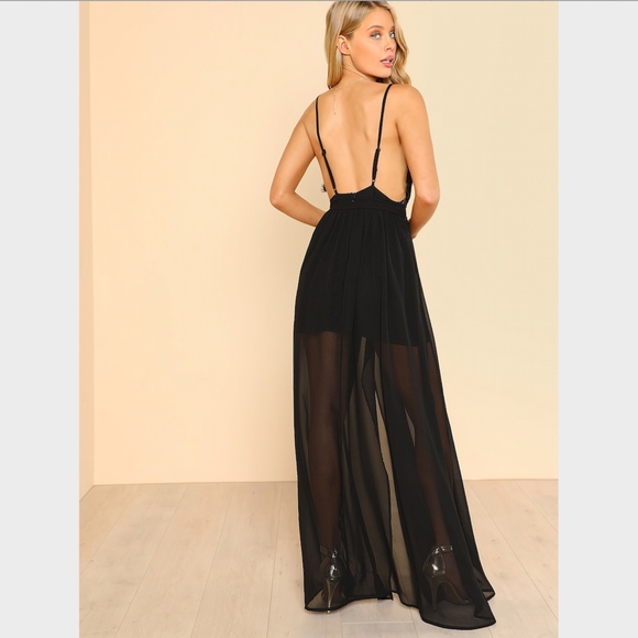 Lace Plunging V-Neck High Slit Cami Long Dress - Picture 3 of 8